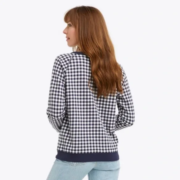 Draper James Navy Gingham Checkered Sweatshirt - Picture 8 of 8